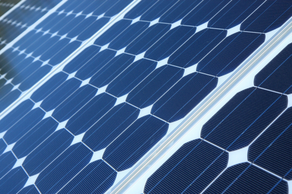 Close-up of glass that makes up the surface of solar panels.